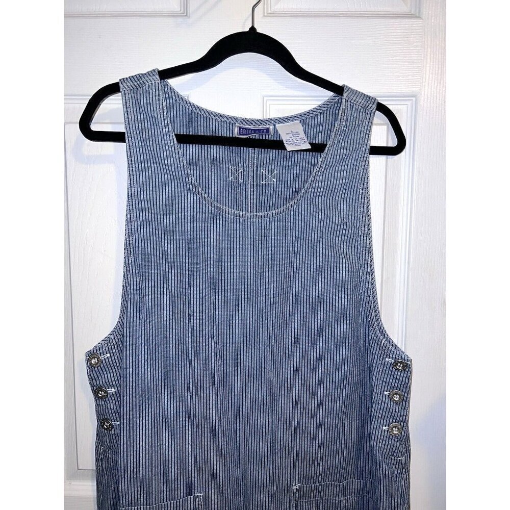 ERIKA & CO. Y2K Denim Thin Stripe Dungarees Maxi Jumper Dress Sz L - Picture 5 of 13